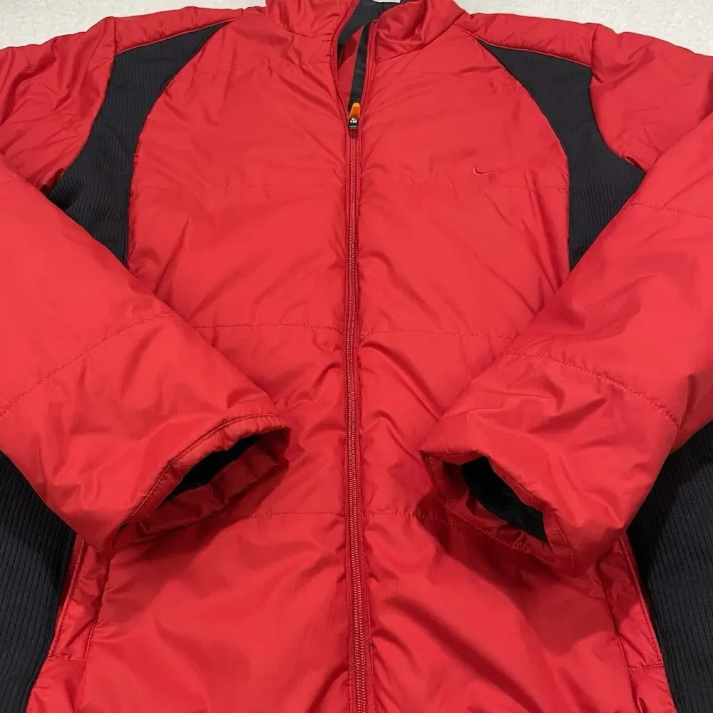 Vintage Nike Jacket & Vest 2-Pc Set Women Size M Red‎ Black Coat Puffer Silver